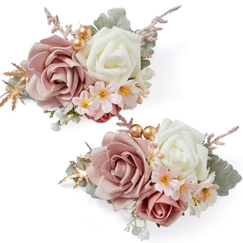 Serwalin 2 Pcs Boutonniere, 6-7 Inch Dusty Pink Corsage for Wedding, Boutonniere for Men Groom and Best Man Prom Ceremony Anniversary Party Suit - color: Pink, size: Boutonniere-2pcs