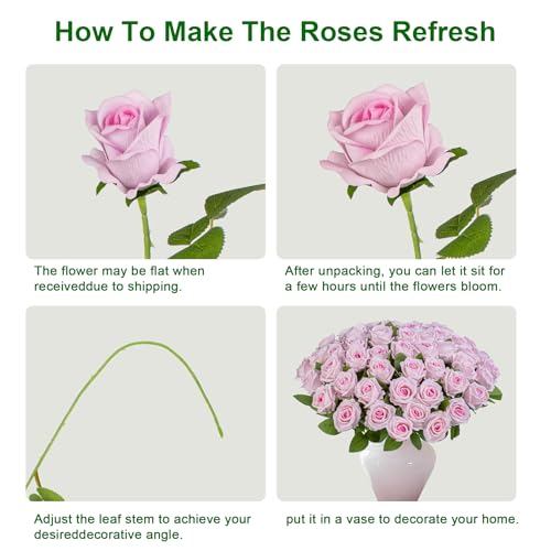 Fake Plants Roses Flowers Plastic Flowers Spring Decorations for Home Gifts for Gf Roses Artificial Flowers for Vase Fake Flowers Home Decor Fake Plant (Light Pink 50PCS) - color: Light Pink 50pcs