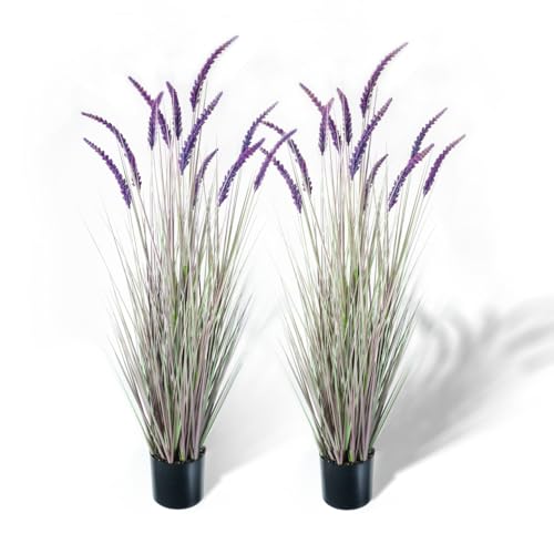 KOL 5ft 2-Pack Artificial Veronica Spiked Speedwell Grass, 59in Faux Tall Horsetail Grasses, Veronica Spicata, UV-Resistant Fake Plants for Indoor/Outdoor Décor, Home Office Wedding Centerpiece - size: 5FT-2PCS