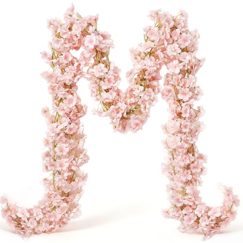 YRIOWMI 10PCS 59FT Artificial Silk Cherry Blossom Garland, Hanging Sakura Flower Vines for Wedding Party Home Arch Office Sakura Decor (Light Pink) - color: Light Pink