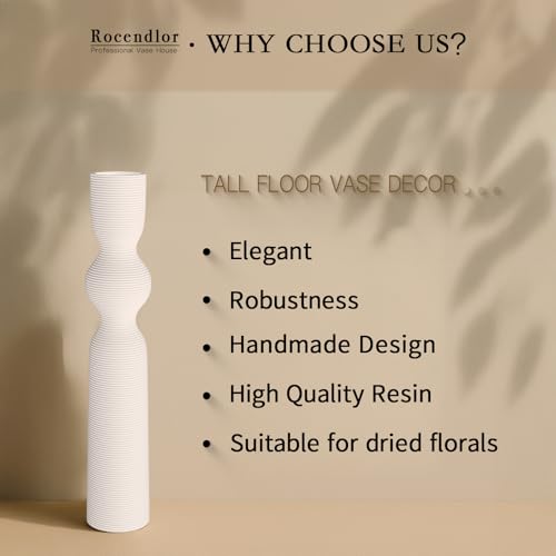 White Vases, 23.62'' Tall Floor Vase with 13.5'' Mouth & 4.3'' Base, Ideal for Dried Pampas Grass & Home Decor, Modern Floor Vase for Living Room/Entryway - color: White