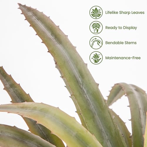 Briful Artificial Agave Plant with Pot 17in Realistic Faux Succulent Plant | with Spiky Textured Leaves, Bendable Stems, Fake Potted Agave for Bathroom Shelf, Desk, Patio, Southwestern Decor - color: Green Red