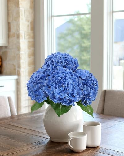 DuHouse 3Pcs Hydrangea Artificial Flowers,Latex Real Touch Hydrangeas with Long Stems & Leaves for Home Decor Party Floral Arrangements Wedding Bouquets Centerpieces(Dark Blue) - color: Dark Blue, size: 3pcs