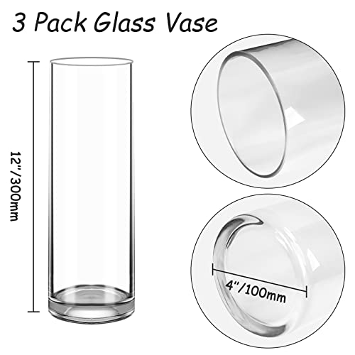 Glass Cylinder Vase 12 Inch High,Keketin Clear Glass Vases 3 Pack,Flower Vase for Table Centerpieces,Decor,Wedding Favors(4" W x 12" H) - size: 3pack-4"w x 12"h