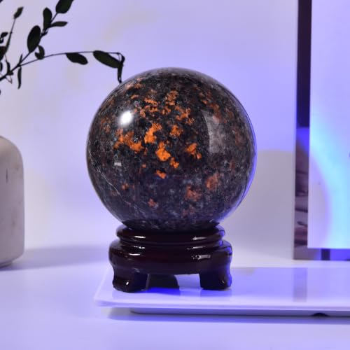 Large Yooperlite Sphere Natural Yooperlite Stone Healing Crystal Ball with Stand Energy Meditation Decor 110-120mm/4.3-4.7" - color: Yooperlite, size: 110-120mm/4.3-4.7"