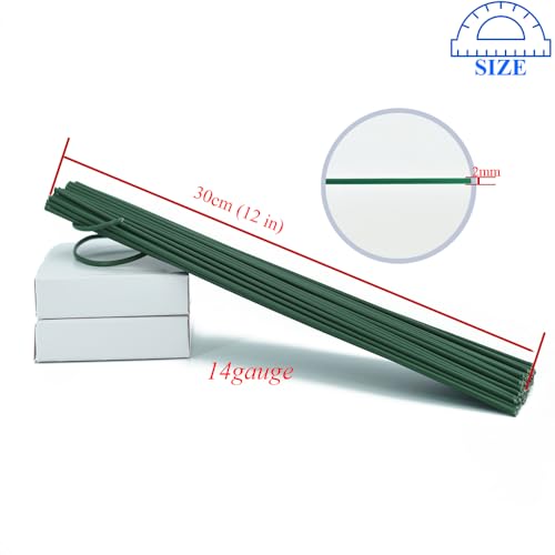 HAHIYO 2mm 14Gauge Dark Green PE-Wrapped Metal Floral Wire 12 Inches(30cm), 70 Pack Flexible Paddle Wires Florist Wire Garden Wires for Craft Christmas Wreath Flower Arrangement Bouquet Wedding DIY
