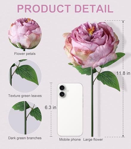 florisso Purple Austin Rose Faux Flowers - 13 Branches Faux Austin Roses for Wedding Centerpieces, Home Decor & Party Accents (Artificial Roses) - color: Austin-purple