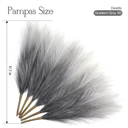 Ureymx Faux Pampas Grass Decor 17.7 Inch 6pcs, Pompas Grass Flower Arrangement and Vase Filler Artificial Pampas Grass Short Decor for Boho Home Wedding Decoration (Gradient Grey) - color: Gradient Grey, size: 17 Inch 6 Pcs