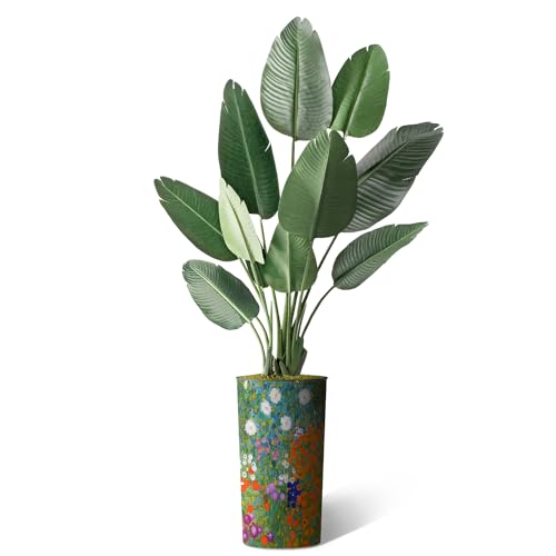 Artificial Tree in Colorful Flower Pattern Planter, Fake Bird of Paradise Silk Tree for Indoor and Outdoor Home Decoration - 67" Overall Tall (Plant Pot Plus Tree) - style: Bird of Paradise