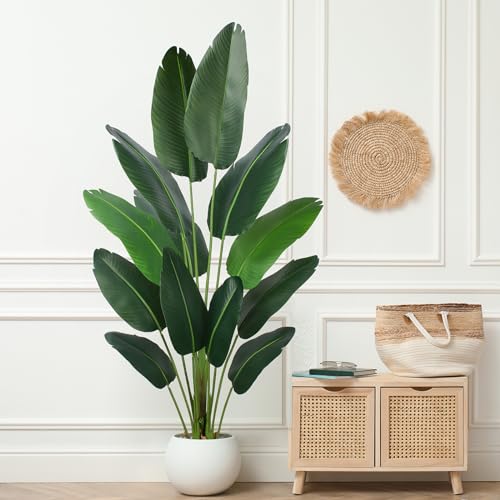 YEPDIN Artificial Bird of Paradise Plant 6 Ft Tall Fake Banana Leaf Plant for Indoors and Outdoors,Faux Palm Tree with Plastic Pot for Office and Home Decor,L1802PCS - style: 6 FT 2PCS