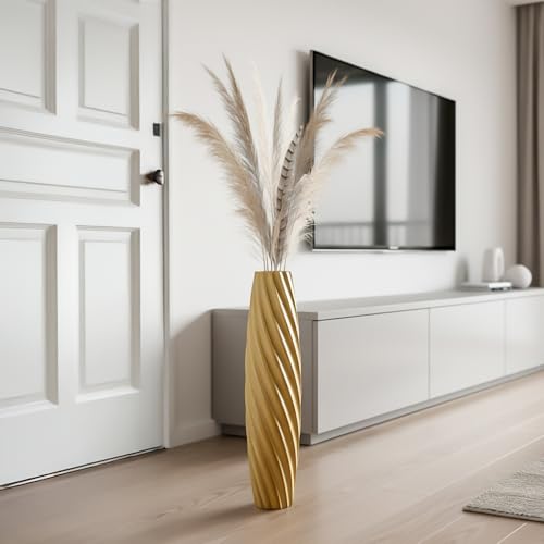 Tall Floor Vase, 23.6 inches Tall Vases Sturdy, Luxury, Textured for Decorative Branches Dried Flowers, Floor Vase for Rustic, Living Room, Shelf Decor (Gold) - color: Gold