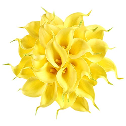 Floral Kingdom 20 Pack Artificial Calla Lily Flowers 14 Inch Yellow - Real Touch Latex Flowers for Home Decor, Kitchen Counters, Breakfast Nooks & Weddings - color: Yellow