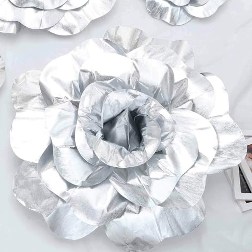 Efavormart Extra Large Foam Roses for Event Wall - 2 Pack 24” Silver Real Feel Artificial Flowers, Metallic Party Decor - color: Silver, size: 24 Inch (2 Pack)