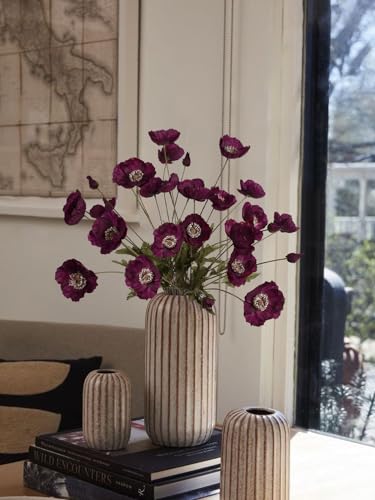 IPOPU Burgundy Silk Flowers 6PCS Fake Poppies Artificial Flowers for Veterans Day Floral Centerpieces, Tables, Wedding Decorations, Reception - color: Plum Burgundy
