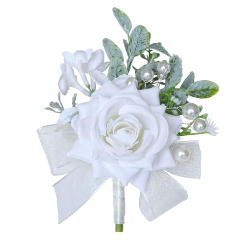 White Rose Boutonniere for Men Wedding Groom Groomsmen Artificial White Rose Flowers Boutonniere for Wedding Party Prom Homecoming Ceremony Anniversary Suit Decorations White Rose Boutonniere - color: White Rose Boutonniere