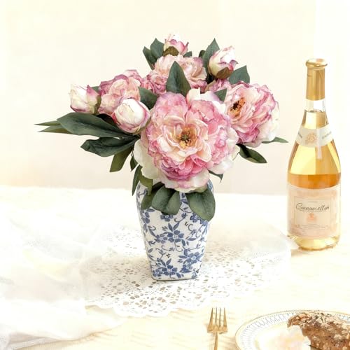4 PCS Premium White Peonies Artificial Flowers,19.2’’Fake Faux Silk Peonies for Centerpieces Wedding Home Decor (4, Purple) - color: Purple