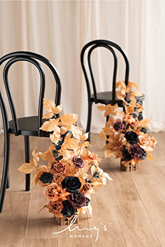 Ling's moment 17.5" Tall Standing Artificial Flowers Arrangements 4pcs Fall Wedding Aisle Runner Chair Decorations Orange Black Centerpieces for Ceremony Reception Rose Floral Party Outdoor - color: Black & Pumpkin Orange