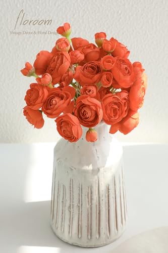 Floroom Ranunculus Artificial Flowers 18 Pcs Burnt Orange Faux Silk Mini Ranunculus Bulk Fake Wedding Filler Flowers for DIY Bouquets, Centerpieces, Bridal Shower Decorations & Arrangements - color: Burnt Orange