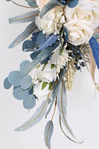 Wedding Bouquets for Bride, 11 Inch Bride Bouquets for Wedding Dusty Blue Artificial Flowers Bridal Bouquet for Wedding Ceremony Anniversary(Dusty Blue) - color: Dusty Blue