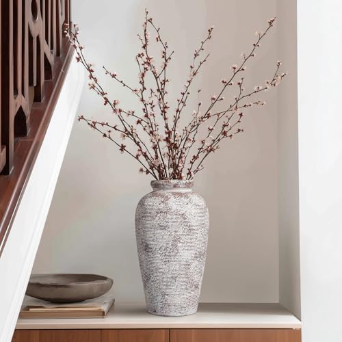 Terracotta Vase, Rustic Farmhouse Vase, Large Ceramic Vases for Centerpieces, Farmhouse Decor for Living Room, Shelf, Entryway, Room Decor, 11 inch - color: Brown and White