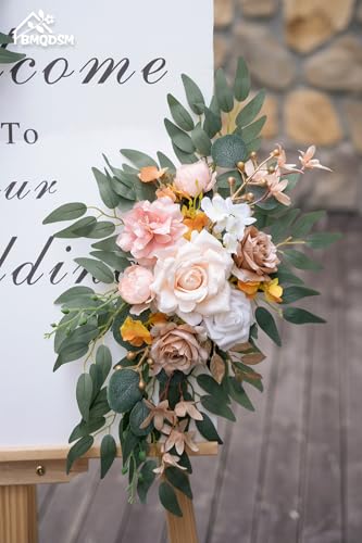Wedding Welcome Signs Floral(Pack of 2)，Wedding Arch Flowers for Wedding Decorations and Reception Backdrop Decoration (New Champagne) - color: New Champagne