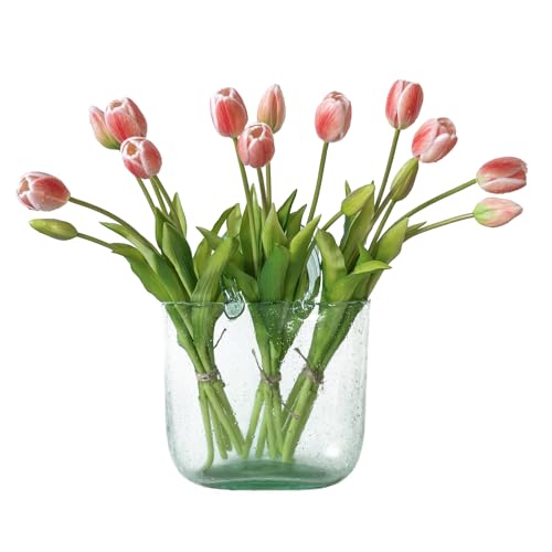 DUYONE 15Pcs Artificial Tulips Flowers, Soft Touch Realistic Latex Tulips Bouquet for Home Office Wedding Party Garden Decor, Fake Flowers for Centerpieces Dining Table Living Room Spring-B Coral Pink - color: B Style-15pcs Coral Pink (No Vase)