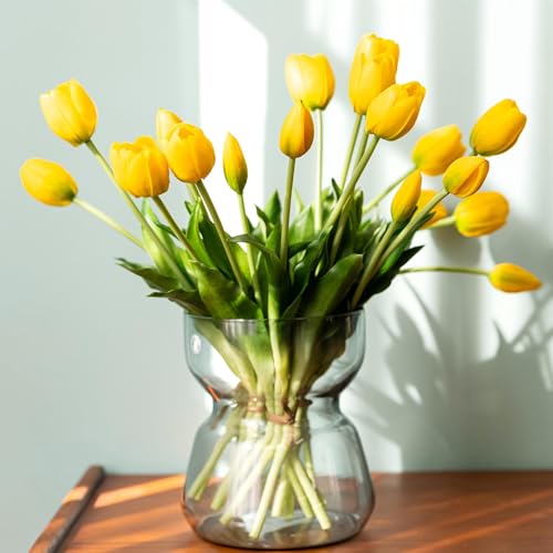 Avoeco 20Pcs Artificial Tulips Flowers Real Touch Latex – Faux Tulips Bouquet for Home Decor, Wedding Centerpieces, Spring Floral Arrangements, Fake Flowers for Vase Decoration (20, Yellow) - color: Yellow