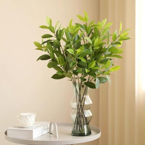3Pcs Artificial Lucky Greenery Stem 33In Fake Lemon Leaves Tree Branches for Home Dining Table Kitchen Decor