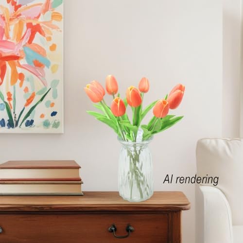 Artificial Flowers 10 Heads Mini Real Touch Artificial Tulip for Home Wedding Party Centerpiece Decoration (Gradient Orange) - color: Gradient Orange
