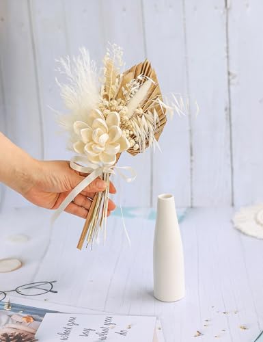 xin's convey Dried Flowers Bouquet with Vase,Dried Pampas Grass Bouquet, Dried Flowers for Boho Home Decor,Farmhouse Decor, Wedding Party Table Centrepieces. (White) - color: White
