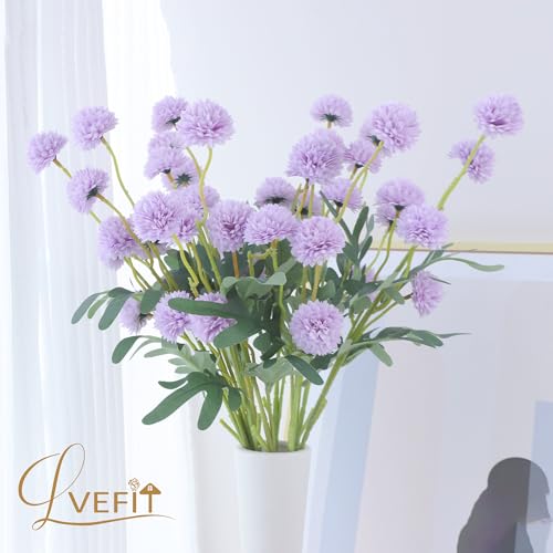 LVEFIT 10 Pcs Lavender Kiku Flower Fake Mums Long Stem Flowers,Faux Kiku Flower Bulk,Silk Flowers Mini Chrysanthemum Floral Arrangements,Artificial Flowers Chrysanth Mini Fake Flower - color: Lavender