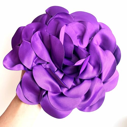 Heyiwell Large Satin Fabric flower for Brooch Pin Wedding Party Dance Dress Suit Clothes Head Hair Accessories DIY Decor 9.45"Inch - color: Purple