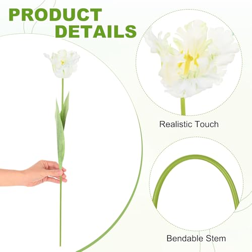 M METERXITY 3-Pack White Artificial Parrot Tulip Flowers,27 Inch Faux Parrot Tulip Silk Bouquets Real Touch Faux Flowers for Home/Wedding/Christmas/Party - color: White