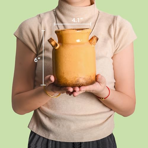 Quoowiit Ceramic Rustic Farmhouse Vase, Distressed Decorative Flower Vase for Home Decor, Ideal Shelf Decor, Yellow Boho Vases for Living Room Bedroom Kitchen Office Centerpiece Table Decorations - color: 6 Inch-yellow