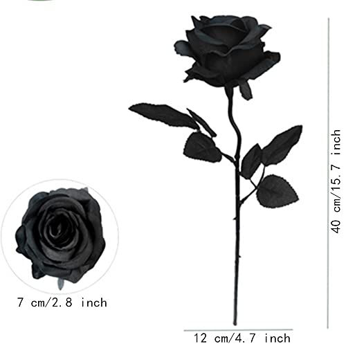 OUKEYI 8pcs Artificial Rose Flower, No Fade Black Roses,Single Stem Fake Silk Flowers Realistic Blossom Flora for DIY Home OfficeParty Decoration Bridal Wedding Bouquet Halloween Decoration (Black) - color: Black