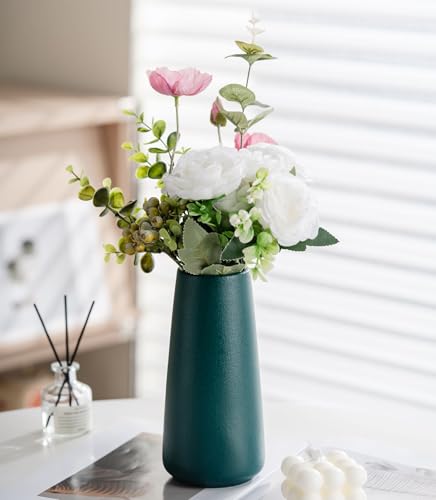 Green Vase - 8" Big Green Ceramic Flower Vase for Home Decor, Minimalism Farmhouse Style for Vintage Table/Shelf Centerpieces, Fireplace Bedroom Kitchen Living Room Office Decorative - color: Green, size: Big