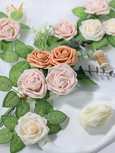 Artificial Flowers 25 Pack Pink Faux Foam Roses with Stems, Real Looking Fake Rose for DIY Wedding Bouquets, Bridal Shower Centerpieces, Party Table Decorations, Home Decor - color: Pink, size: 25Pcs
