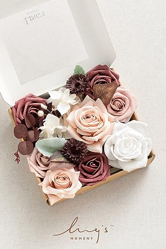 Ling's moment Terracotta Dusty Rose & Mauve Mini Artificial Flowers and Greenery Combo Box Set, Blush & White Fake Flower for DIY Wedding Bridal Bouquet, Centerpieces, Floral Arrangement Decor, etc. - color: Dusty Rose & Mauve