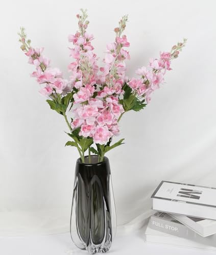 6PCS Pink Delphinium Artificial Flowers Real Touch Larkspur Silk Flowers Long Stem Artificial Flowers for Tall Vase Wedding Centerpieces for Tables Home Decor Indoor (Pink) - color: Real Touch Pink