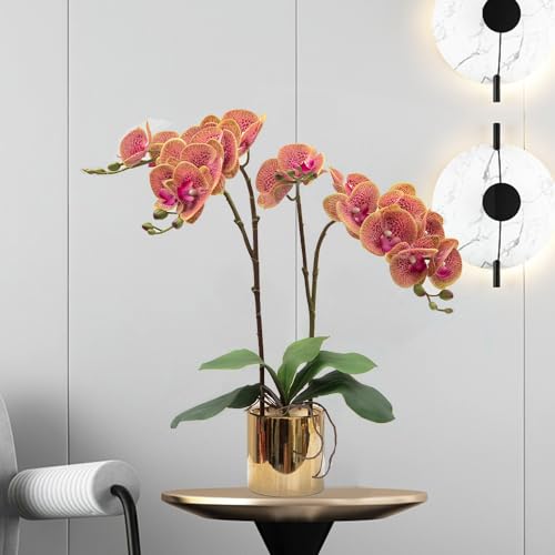 CXGS Artificial Orchid Flower Plant Real Touch Faux Orchids in Ceramic Vase Purple Dapple 19.7'' Fake Phalaenopsis Flower Arrangement Centerpiece Home Indoor Decor - color: Purple Dapple- Golden