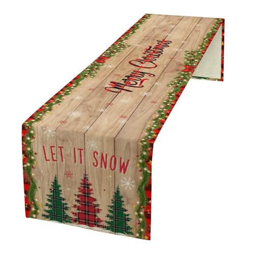 Christmas Table Runner Farmhouse Vintage Wooden Board Art Printed Dinner Runner for Home Party Kitchen Dining Table Decor Fabric 1 Panel W13xL36in - color: Christmas-1, size: 13"W x 36"H