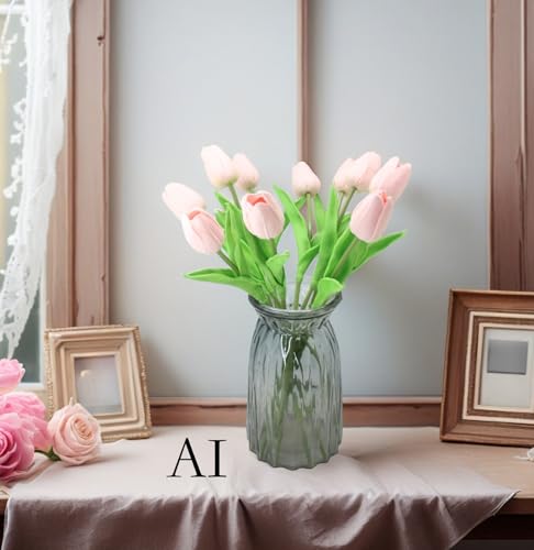 Artificial Flowers 10 Heads Mini Real Touch Artificial Tulip for Home Wedding Party Centerpiece Decoration (Light Pink) - color: Light Pink