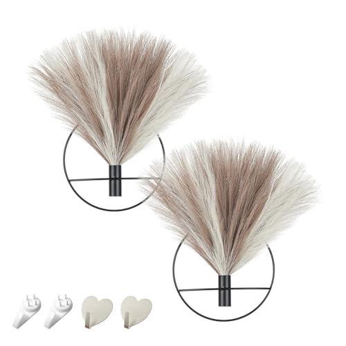 Pretty Jolly Boho Wall Decor 2 Pack, Metal Wall Hanging - Artificial Pampas in Beige & Coffee for Living Room, Bedroom, Dining Room & Bathroom - color: 27-pampas-Beige&Coffee - Black Ring, size: S 7.8inch (Black Ring)