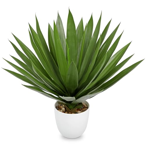 Fake Agave Plants 16 inch Tall Artificial Yucca Plants in White Pot Faux Agave Plant Realistic Fake Plant for Home Decor Office Table Living Room Desk Bathroom Dining Centerpieces Balcony Decor - color: Agave Sisalana