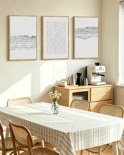 PHOPAGO Gray Abstract Framed Wall Art Large 16x24in Mid Century Minimalist Wooden Pastel Boho Wall Decor Modern Neutral Farmhouse Rustic Art Decor - Natural Framed - color: Gray Abstract, size: 24L" x 16W" x 3 Pcs Natural