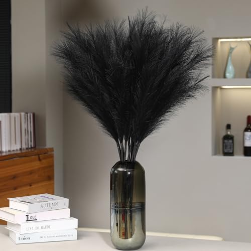Wertuirk 9 Stems Black Pampas Grass - 38 Inch Tall Faux Pompous Grass Decor, Long Artificial Pompas Floral for Gothic Room Decoration, Wedding Flower Arrangement, Halloween and Home Decor (Black) - color: Black