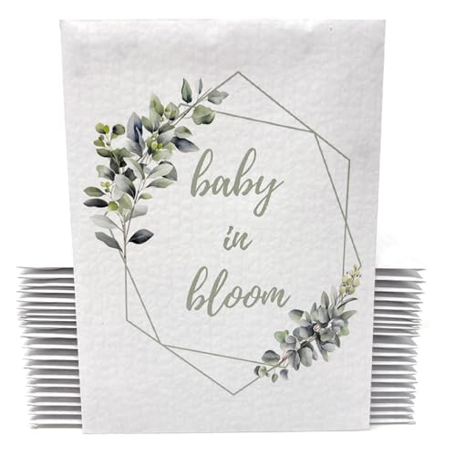 Baby in Bloom Seed Packet Favors Pre Filled with Wildflower Seeds -Baby Shower Party Favors for Guests, Thank You Gift or Present for Girl or Boy -Sage Green, White Floral Decorations -Bulk Pack of 20 - color: White, Sage Green