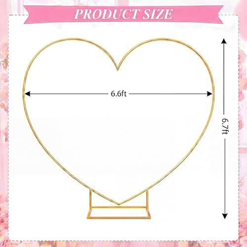 Arttown 6.6 FT Heart Arch Stand Gold Heart Shaped Wedding Arch Frame Wedding Arch Photo Backdrop Stand Suitable for Proposal, Wedding, Valentine’s Day, Bridal, Birthday Party Decorations - color: Gold