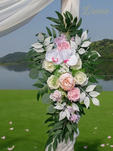 Lisuun Wedding Arch Flowers, Artificial Flowers for Decoration, Large Flower Swag for Boho Styles Wedding Ceremony Floral Decor - Pack of 2 - color: Blush&pink