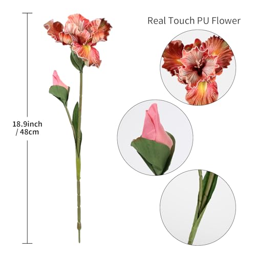 5pcs Iris Artificial Flower Real Touch PU Faux Flower 17.7" Orange Iris Flowers with Flower Bud for Home Table Centerpieces Wedding Floral Arrangements (Orange)
